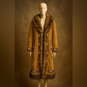 Gallery Tribal Trimmed/Fur Long Coat-Size: S